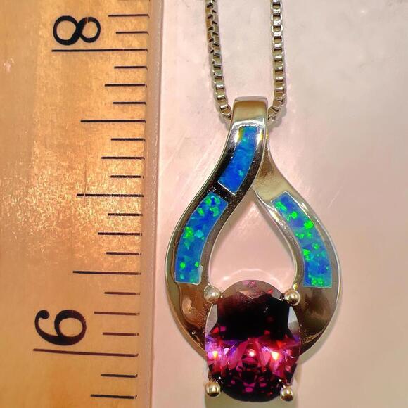 Elegant Purple Amethyst Stone & Blue Opal Pendant Necklace - Picture 9 of 9